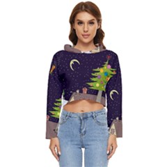 House Tree Man Moon Night Stars Women s Lightweight Cropped Hoodie by Pakjumat