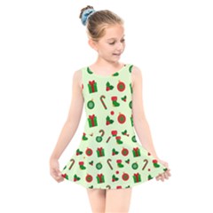 Festive Background Holiday Background Kids  Skater Dress Swimsuit by Pakjumat