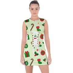 Festive Background Holiday Background Lace Up Front Bodycon Dress by Pakjumat