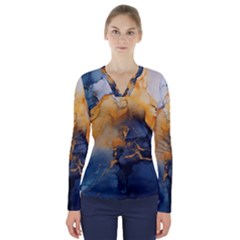 Abstract Marble Design Background V-neck Long Sleeve Top by Pakjumat