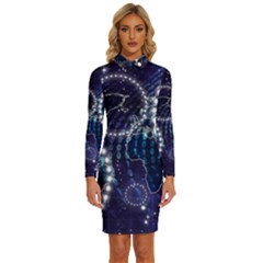 Continents Stars Networks Internet Long Sleeve Shirt Collar Bodycon Dress by Pakjumat