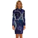 Continents Stars Networks Internet Long Sleeve Shirt Collar Bodycon Dress View1