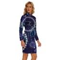 Continents Stars Networks Internet Long Sleeve Shirt Collar Bodycon Dress View3