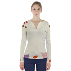 Autumn Border Frame Background V-neck Long Sleeve Top by Pakjumat