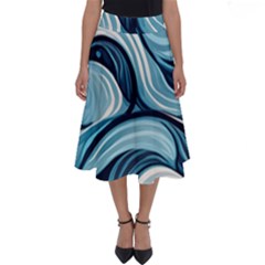 Pattern Ocean Waves Arctic Ocean Blue Nature Sea Perfect Length Midi Skirt by Pakjumat