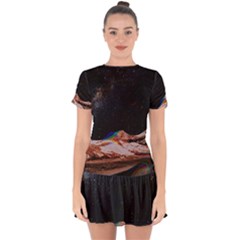 Retro Vintage Space Galaxy Drop Hem Mini Chiffon Dress by Pakjumat