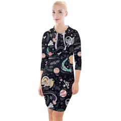 Animals Galaxy Space Quarter Sleeve Hood Bodycon Dress by Pakjumat