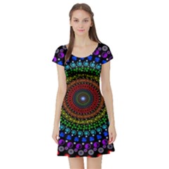 3d Psychedelic Shape Circle Dots Color Short Sleeve Skater Dress by Modalart