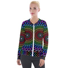 3d Psychedelic Shape Circle Dots Color Velvet Zip Up Jacket by Modalart