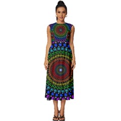 3d Psychedelic Shape Circle Dots Color Sleeveless Round Neck Midi Dress by Modalart