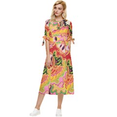 Fantasy Psychedelic Surrealism Trippy Bow Sleeve Chiffon Midi Dress by Modalart