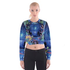 Psychedelic Mushrooms Psicodelia Dream Blue Cropped Sweatshirt by Modalart