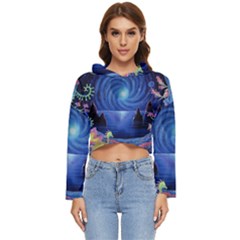 Psychedelic Mushrooms Psicodelia Dream Blue Women s Lightweight Cropped Hoodie by Modalart