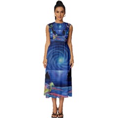 Psychedelic Mushrooms Psicodelia Dream Blue Sleeveless Round Neck Midi Dress by Modalart