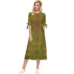 Psychedelic Screen Trippy Bow Sleeve Chiffon Midi Dress by Modalart