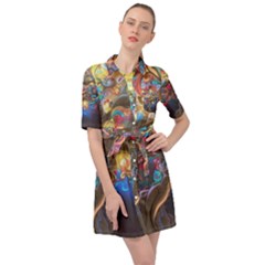 Psychedelic Tree Abstract Psicodelia Belted Shirt Dress by Modalart