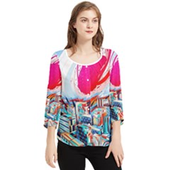 Artistic Psychedelic Art Chiffon Quarter Sleeve Blouse by Modalart