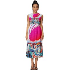 Artistic Psychedelic Art Sleeveless Round Neck Midi Dress by Modalart