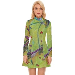 Green Peace Sign Psychedelic Trippy Long Sleeve Velour Longline Dress by Modalart