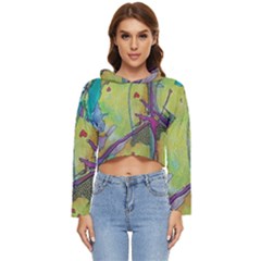 Green Peace Sign Psychedelic Trippy Women s Lightweight Cropped Hoodie by Modalart