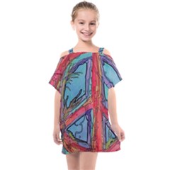 Hippie Peace Sign Psychedelic Trippy Kids  One Piece Chiffon Dress by Modalart