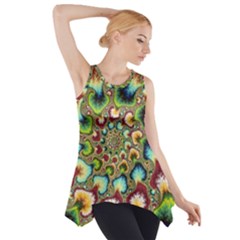 Colorful Psychedelic Fractal Trippy Side Drop Tank Tunic by Modalart