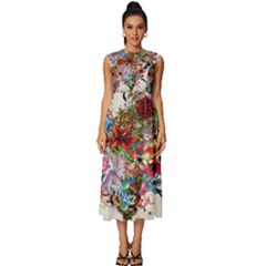 Valentine s Day Heart Artistic Psychedelic Sleeveless Round Neck Midi Dress by Modalart