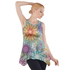 Psychedelic Flowers Yellow Abstract Psicodelia Side Drop Tank Tunic by Modalart
