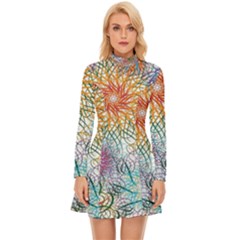 Psychedelic Flowers Yellow Abstract Psicodelia Long Sleeve Velour Longline Dress by Modalart