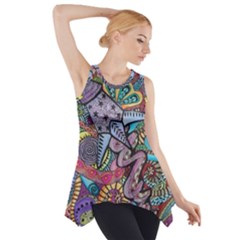 Psychedelic Flower Red Colors Yellow Abstract Psicodelia Side Drop Tank Tunic by Modalart