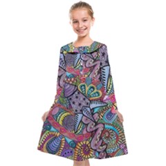 Psychedelic Flower Red Colors Yellow Abstract Psicodelia Kids  Midi Sailor Dress by Modalart