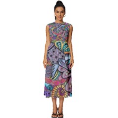 Psychedelic Flower Red Colors Yellow Abstract Psicodelia Sleeveless Round Neck Midi Dress by Modalart