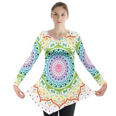 Mandala Pattern Rainbow Pride Long Sleeve Tunic  by Vaneshop