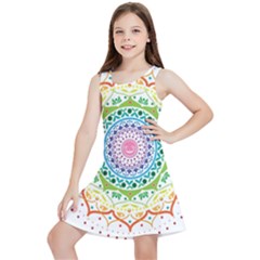 Mandala Pattern Rainbow Pride Kids  Lightweight Sleeveless Dress by Vaneshop