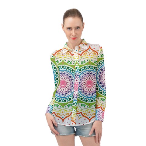 Mandala Pattern Rainbow Pride Long Sleeve Chiffon Shirt by Vaneshop