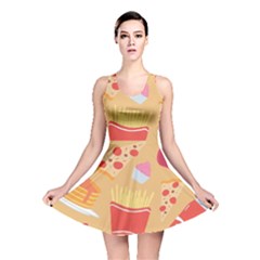 Fast Junk Food  Pizza Burger Cool Soda Pattern Reversible Skater Dress by Sarkoni
