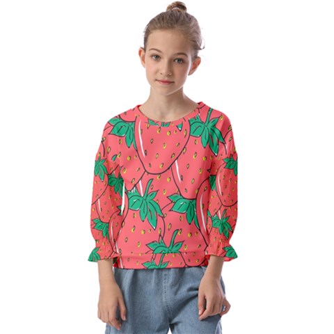 Texture Sweet Strawberry Dessert Food Summer Pattern Kids  Cuff Sleeve Top by Sarkoni