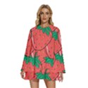 Texture Sweet Strawberry Dessert Food Summer Pattern Round Neck Long Sleeve Bohemian Style Chiffon Mini Dress View1