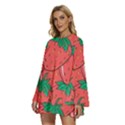 Texture Sweet Strawberry Dessert Food Summer Pattern Round Neck Long Sleeve Bohemian Style Chiffon Mini Dress View2