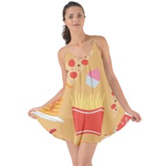 Fast Junk Food  Pizza Burger Cool Soda Pattern Love The Sun Cover Up by Sarkoni