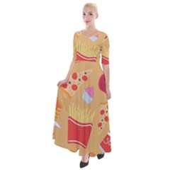 Fast Junk Food  Pizza Burger Cool Soda Pattern Half Sleeves Maxi Dress by Sarkoni