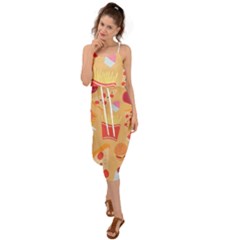 Fast Junk Food  Pizza Burger Cool Soda Pattern Waist Tie Cover Up Chiffon Dress by Sarkoni