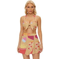 Fast Junk Food  Pizza Burger Cool Soda Pattern Vintage Style Bikini Top And Skirt Set  by Sarkoni