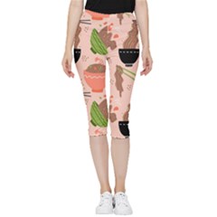 Doodle Yakisoba Seamless Pattern Inside Out Lightweight Velour Capri Leggings  by Sarkoni