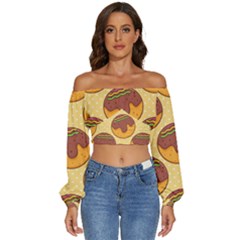 Takoyaki Food Seamless Pattern Long Sleeve Crinkled Weave Crop Top by Sarkoni