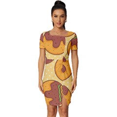 Takoyaki Food Seamless Pattern Fitted Knot Split End Bodycon Dress by Sarkoni