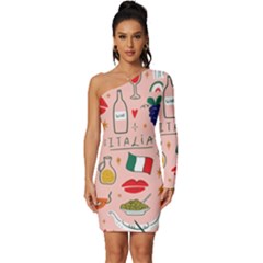 Food Pattern Italia Long Sleeve One Shoulder Mini Dress by Sarkoni