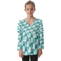 Whale Sea Blue Kids  V Neck Casual Top by Dutashop