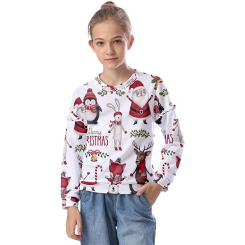 Christmas Characters Pattern Kids  Long Sleeve T-shirt With Frill  by Sarkoni