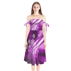 Purple Abstract Merry Christmas Xmas Pattern Shoulder Tie Bardot Midi Dress by Sarkoni